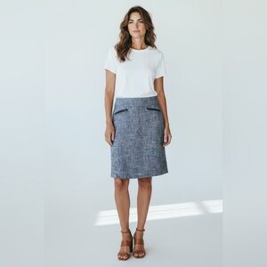 2/$30 Sandro Studio linen blend chambray blue pencil skirt.  SZ 8